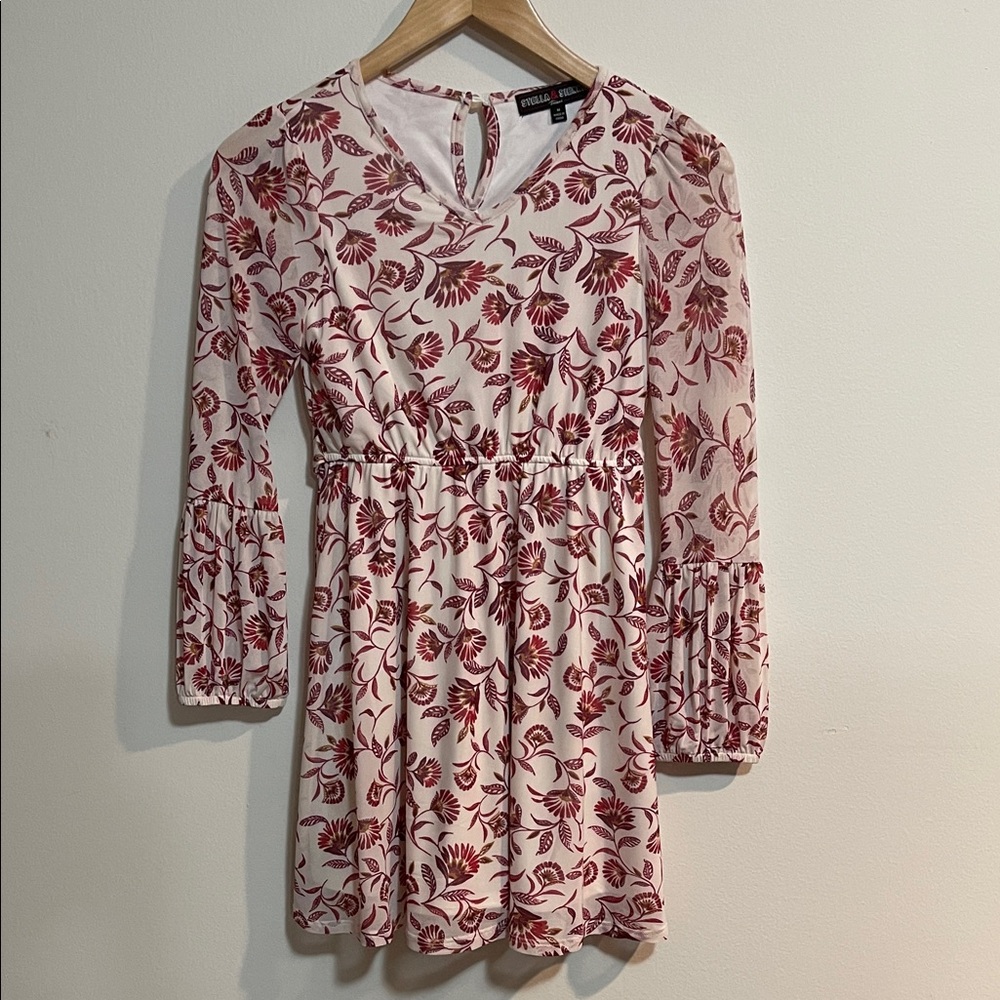 Stella & SiennaCream Dress with Wine Floral Print Tween SZ M